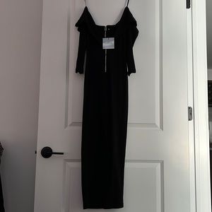 BRAND NEW UNWORN Missguided Black Zip Ribbed Sleeved MIDI Dress Off shoulders